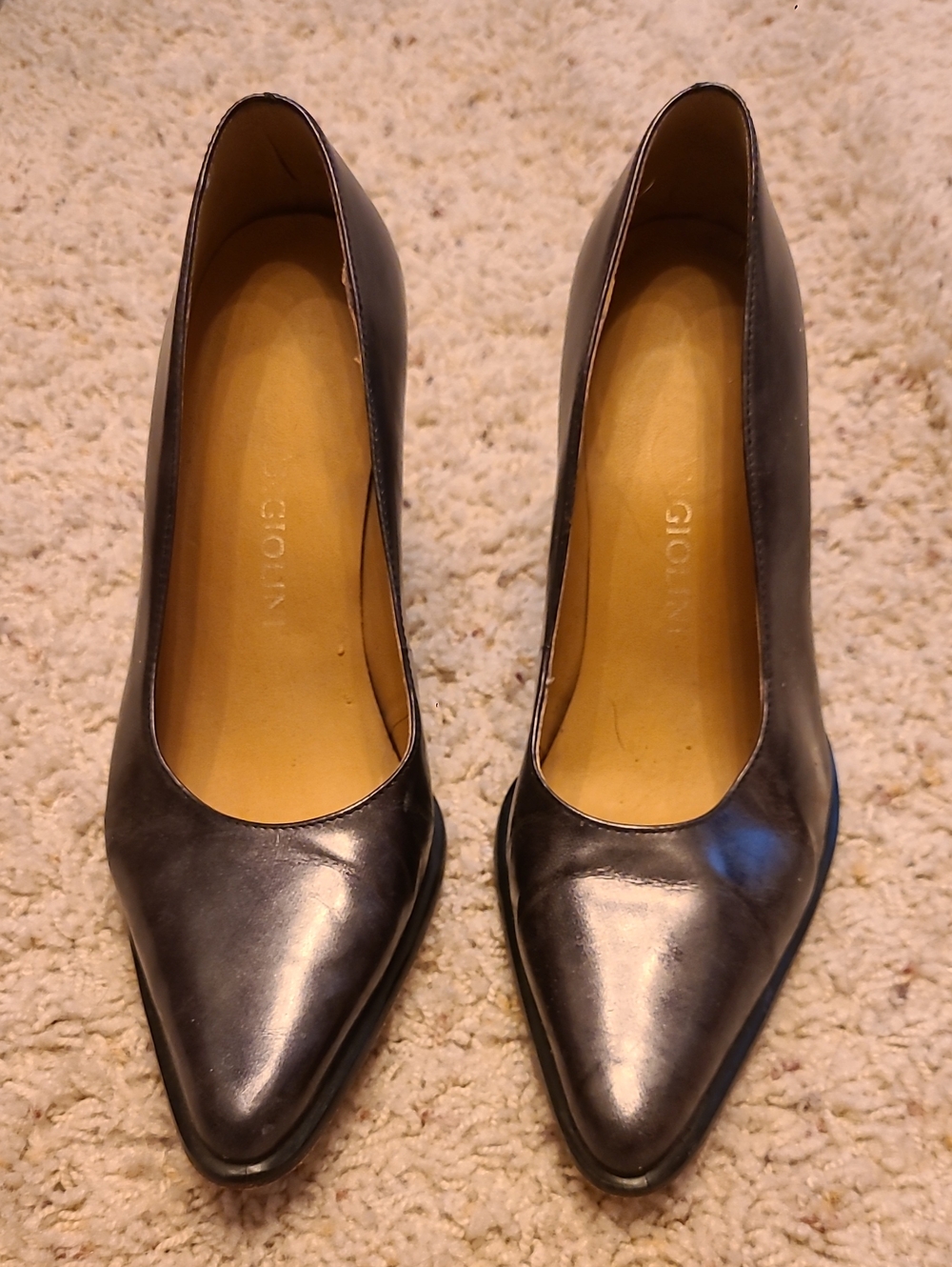 Angioli Grey/Black Leather Women's Pumps Size 8